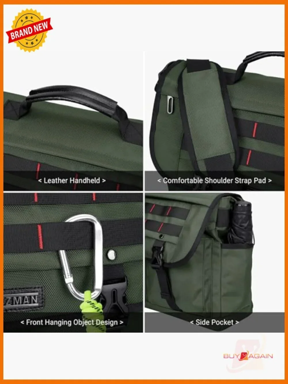 Large Lightweight Nylon Messenger Bag for Men Crossbody Laptop Satchel